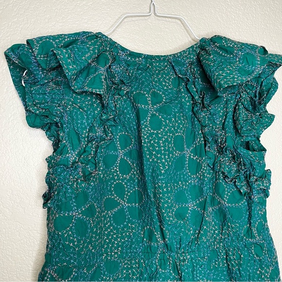Anthropologie Maeve Ruffled Button Down Green Blouse with Embroidery Size XS - Picture 13 of 16